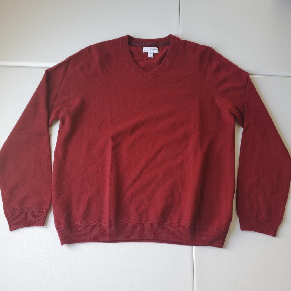 John W. Nordstrom Sweater Mens Large Red 100% Cashmere V Neck Knit Pullover